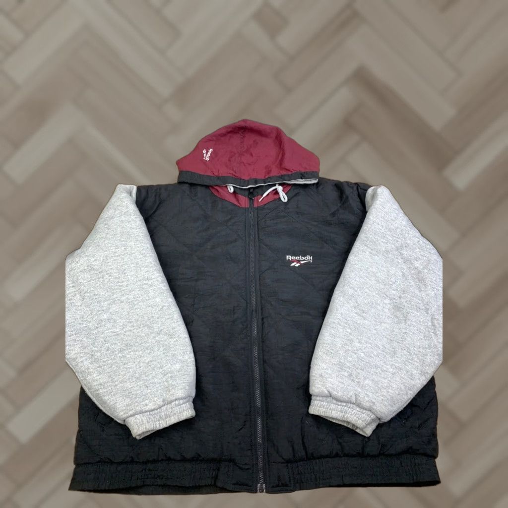 Reebok VINTAGE Reebok Jacket Mens L Black Hooded Full Zip Heavy 90s Retro Sports Style Basic Jacket Size US L / EU 52-54 / 3 - 1 Thumbnail