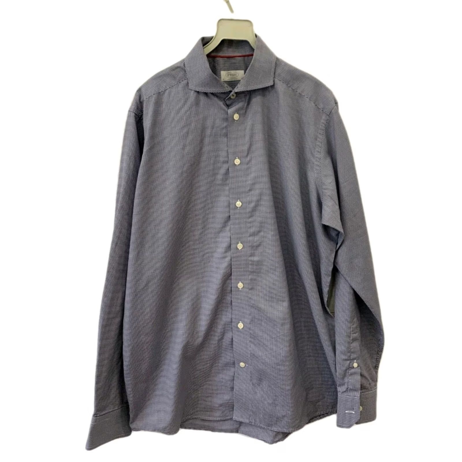 Eton VINTAGE Eton Contemporary Fit Dress Shirt Men 16 41 Blue White Gingham Check Size 42R - 2 Thumbnail