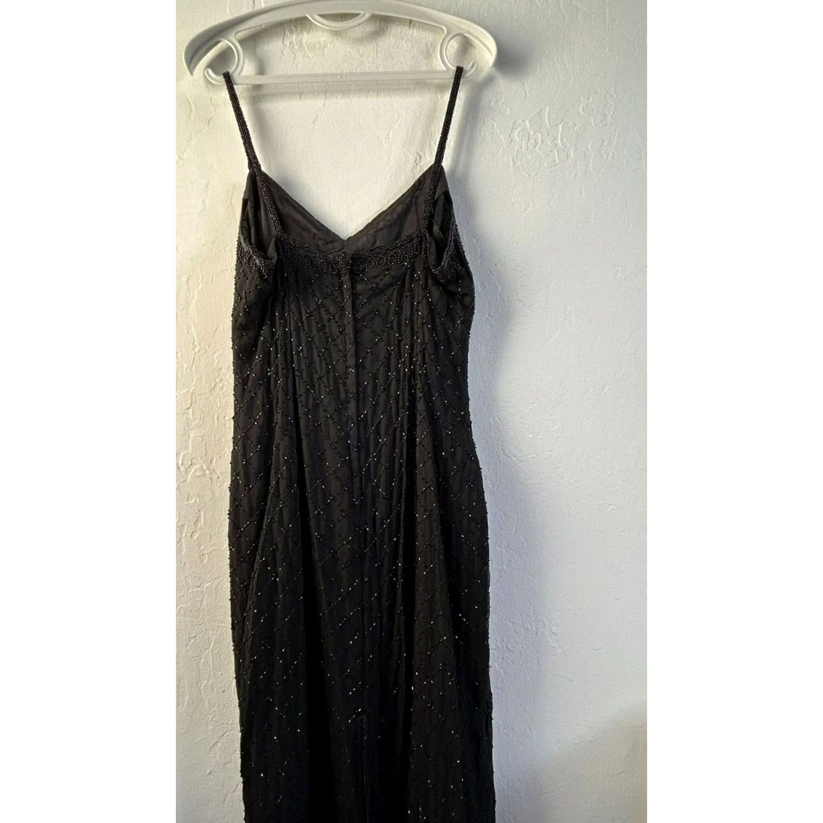 Vintage Stenay Black Beaded V-Neck Lined Sleeveless Silk Formal Maxi Dress 12 Women’s Size XL / US 12-14 / IT 48-50 - 2 Thumbnail