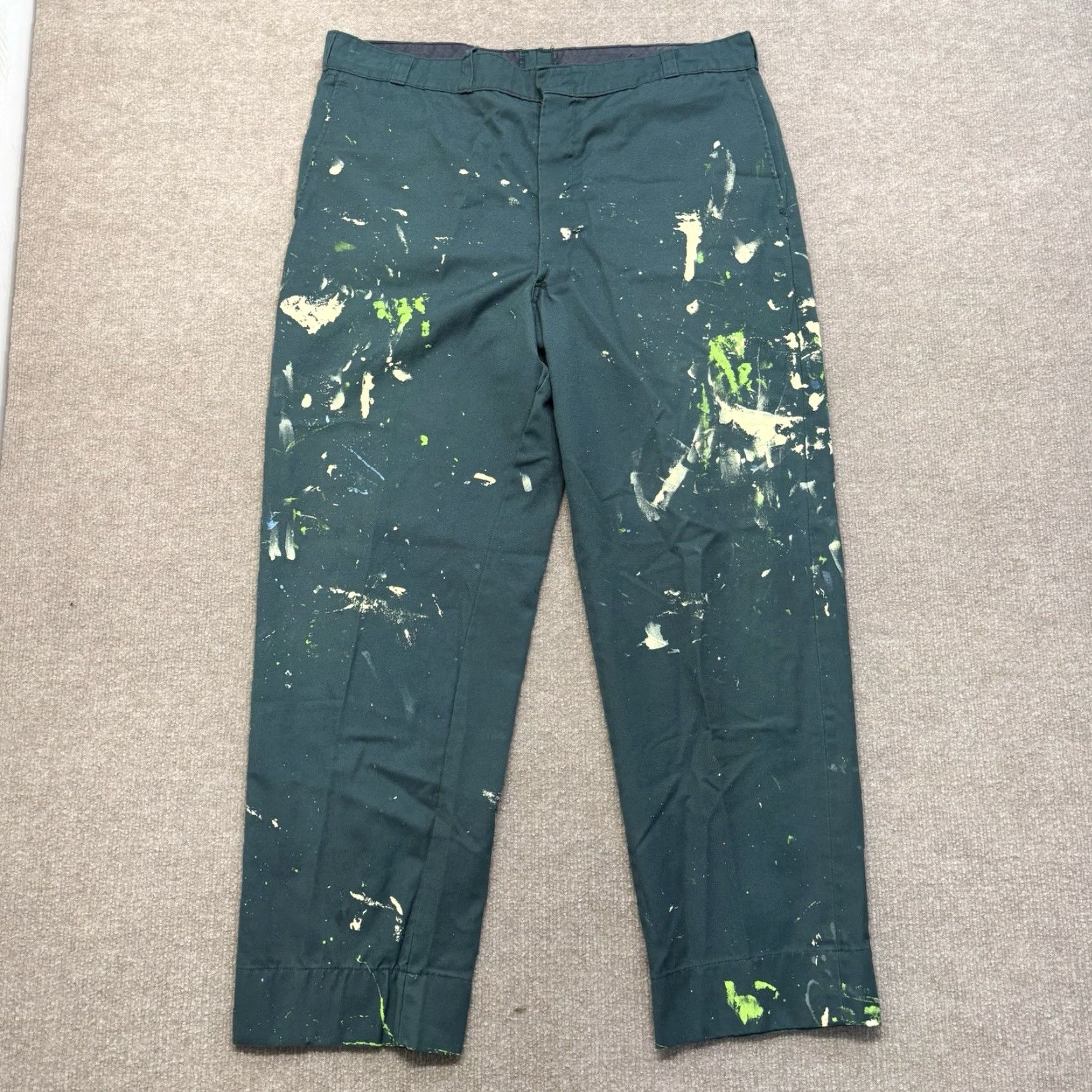 VINTAGE Chino Pants Mens 38x29 Workwear Green USA Made Zip Fly 70s