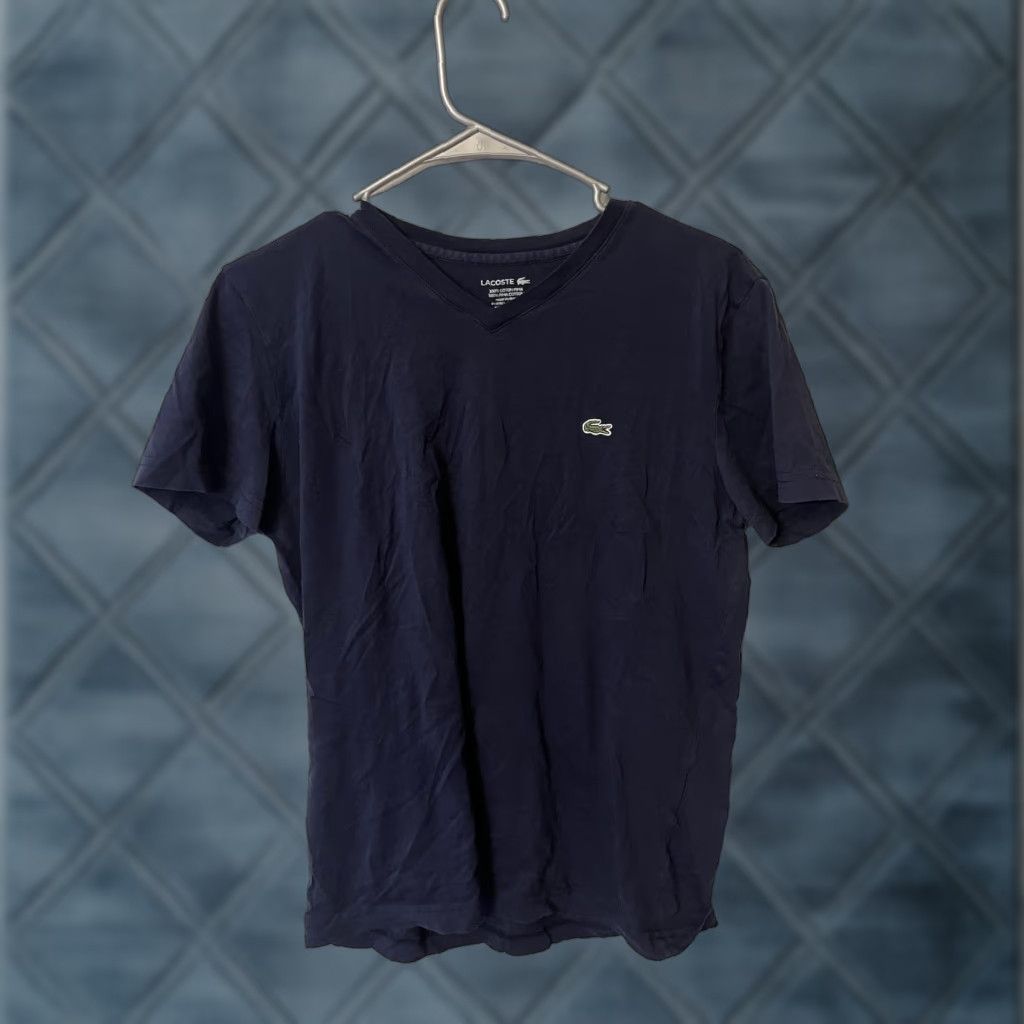 Lacoste Lacoste Pima Cotton V-Neck T-Shirt - Navy Blue Size S Mens Regular Short Sleeve Solid Logo Embroidered Cotton Size US S / EU 44-46 / 1 - 1 Thumbnail