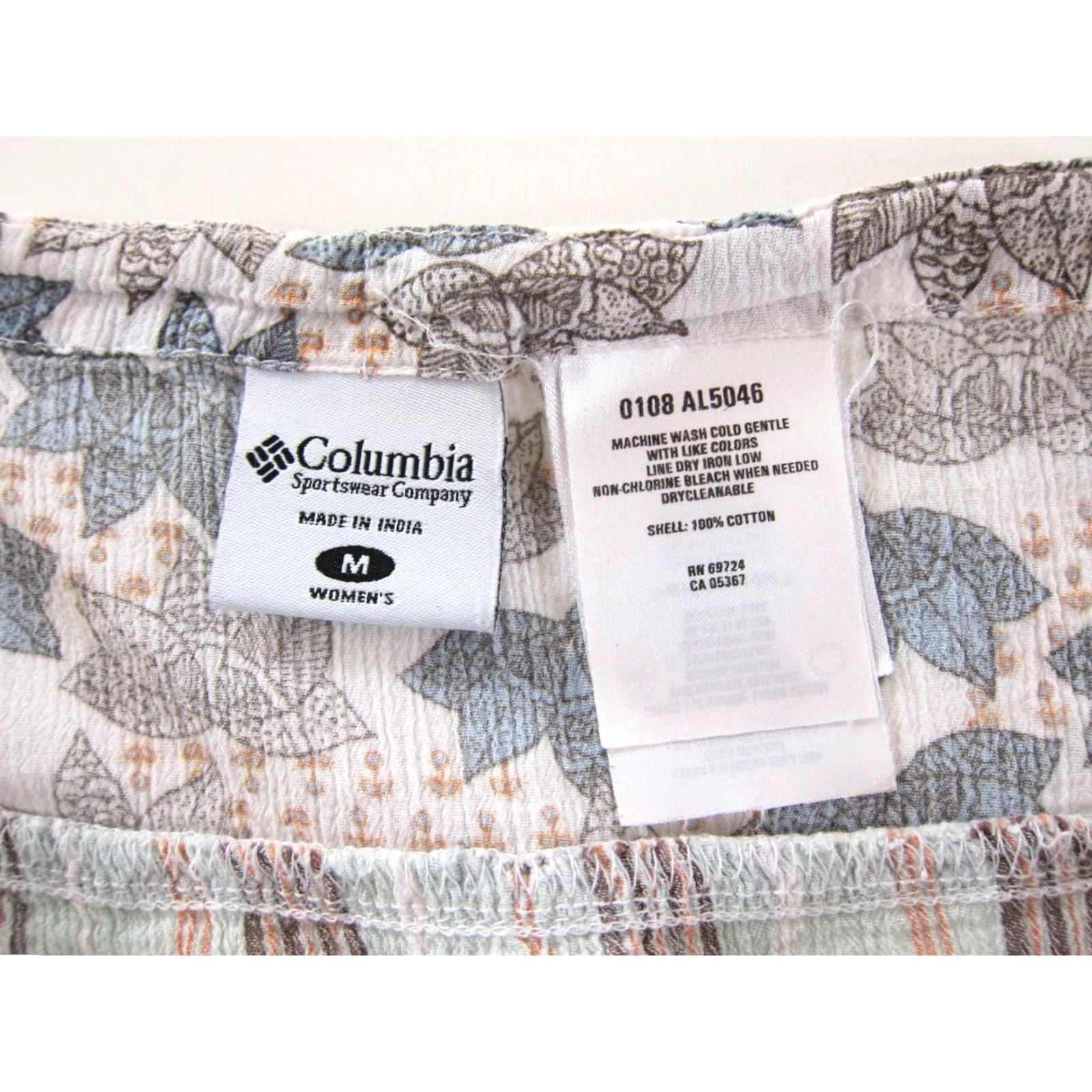 Vintage Columbia 100% Cotton Blue Brown Floral Paisley Drawstring A-Line Skirt Medium (Women) Knee Length Size 32" / US 10 / IT 46 - 4 Thumbnail
