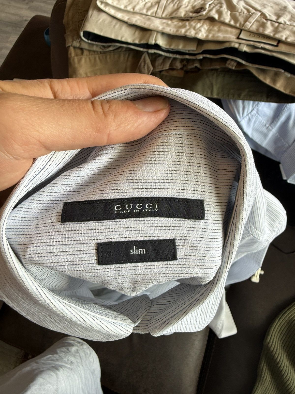 Gucci Blue Pinstripe Slim Shirt in Cotton Poplin Size US M / EU 48-50 / 2 - 7 Thumbnail