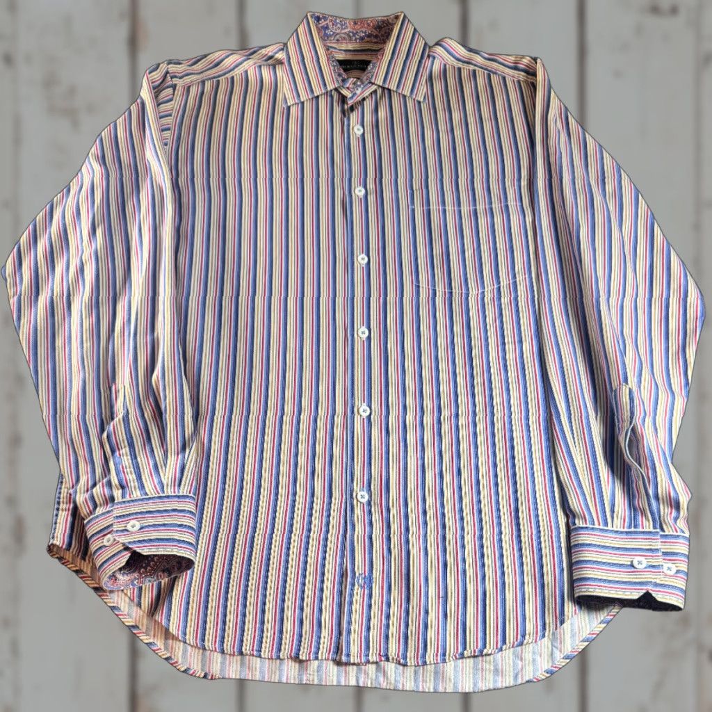 BUGATCHI Bugatchi Uomo Striped Shirt Long Sleeve Button Down Mens L 100% Cotton Multicolor Dress Shirt 1752 Size US L / EU 52-54 / 3 - 1 Thumbnail