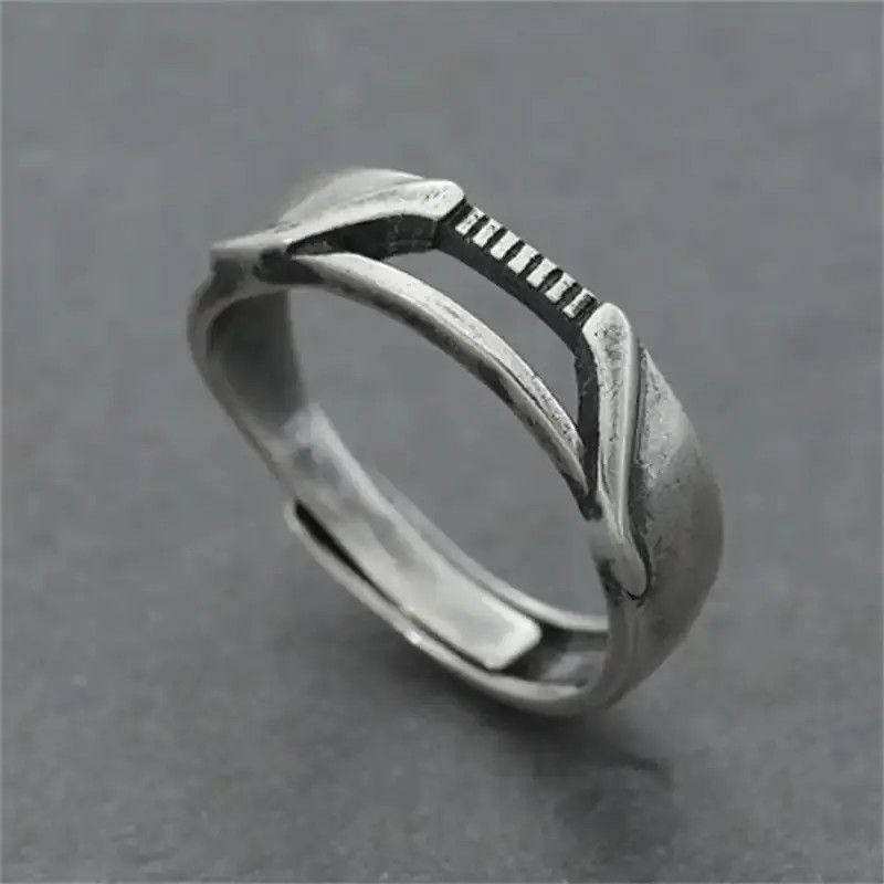 Jewelry × Vintage S925 Ring Male Index Finger Hollow Lines Design Ring Size ONE SIZE - 1 Thumbnail