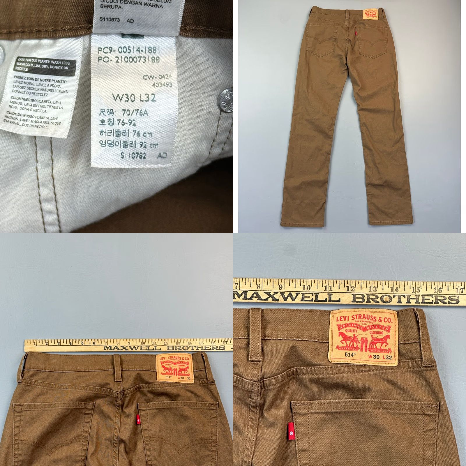 Levi's VINTAGE Levi's 514 Pants Mens 30x32 Brown Straight Fit Stretch Casual Flat Front Chino Size US 30 / EU 46 - 8 Thumbnail