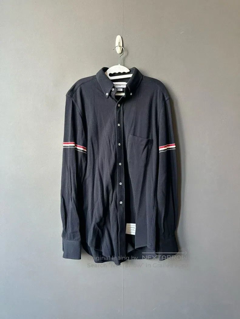 Thom Browne Thom Browne Navy Double Sleeve Logo Shirt Size US XL / EU 56 / 4 - 1 Thumbnail