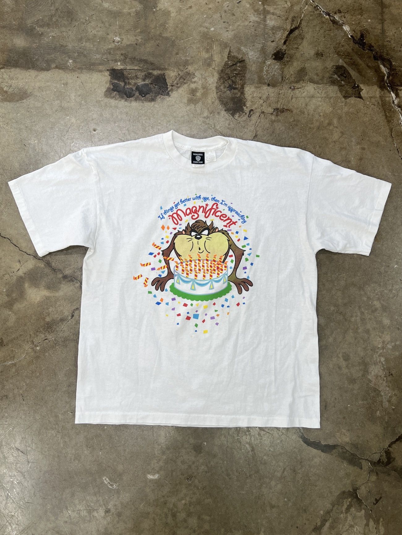 Vintage Vintage Looney Tunes Taz Birthday Cake Single Stitch Tee XL Size US XL / EU 56 / 4 - 2 Thumbnail