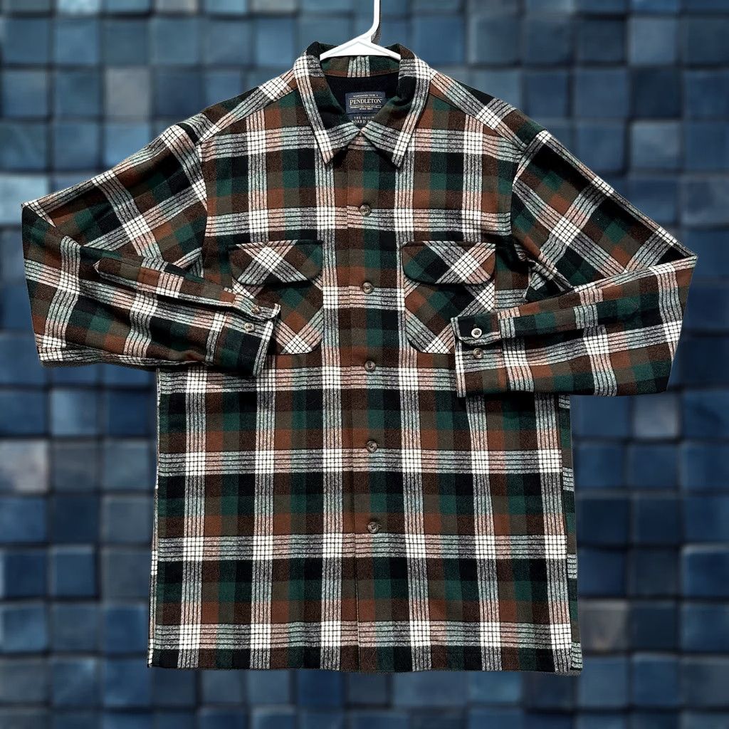 Pendleton Pendleton Board Shirt Mens M Brown Green Plaid Wool Loop Collar The Original EUC Size US M / EU 48-50 / 2 - 1 Thumbnail
