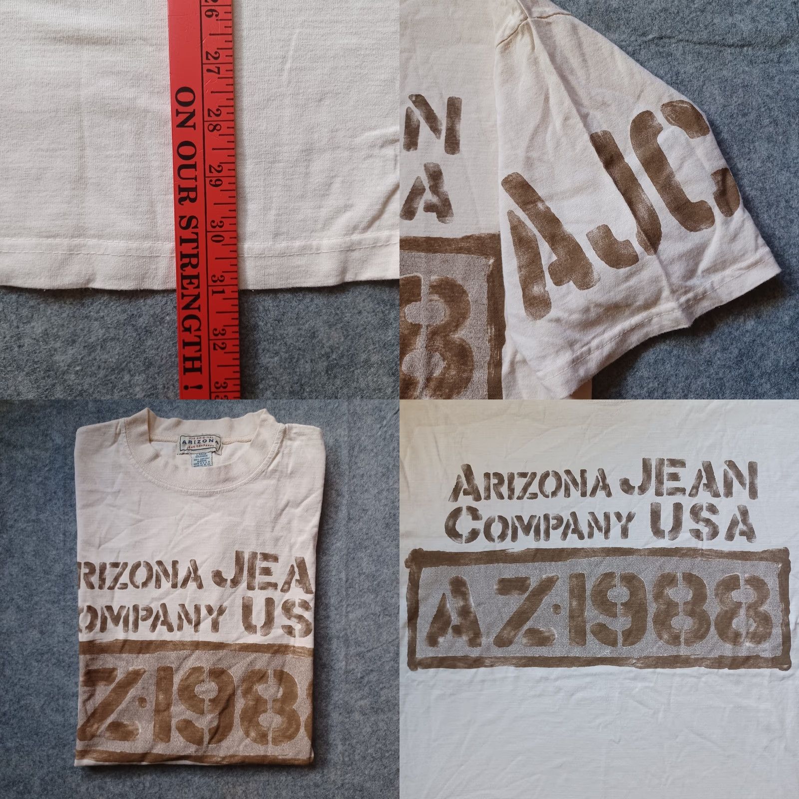 Vintage VINTAGE AriZona Jeans Co T Shirt L Beige 100% Cotton Retro Deadstock USA Graphic Print Crew Neck Short Sleeve Men 90s Streetwear Size US L / EU 52-54 / 3 - 8 Thumbnail