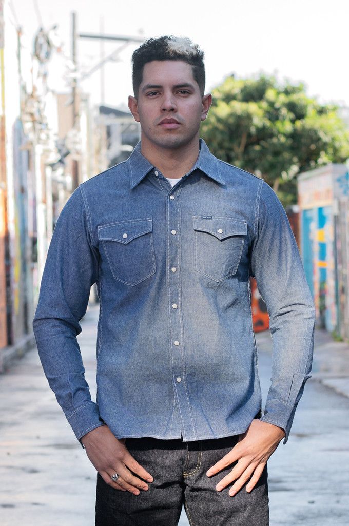 Iron Heart Iron Heart IHSH-13-BLU 10oz Selvedge Chambray Western Shirt ...