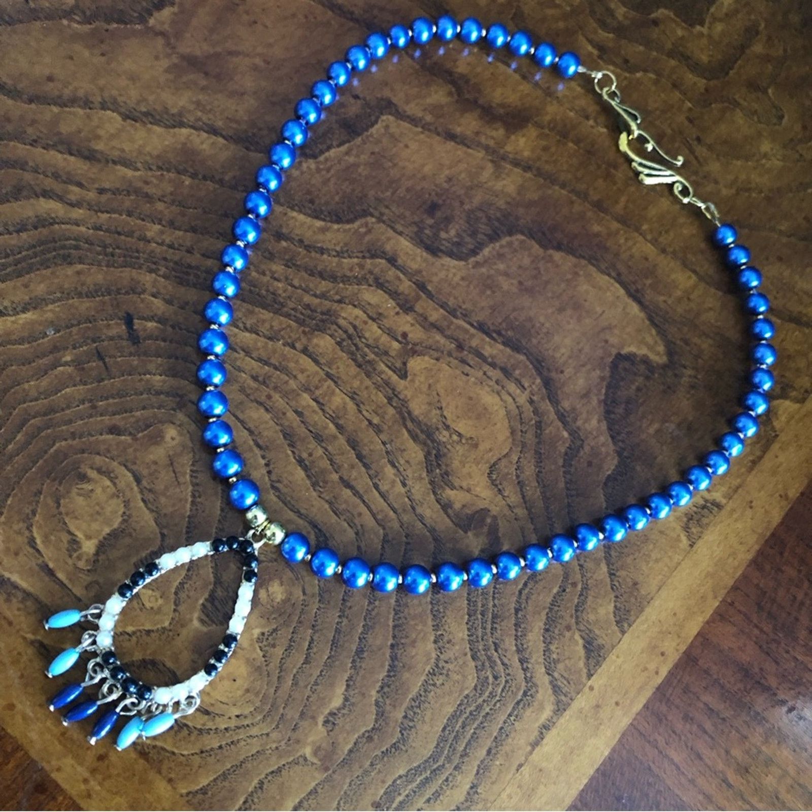 Handmade Handcrafted repurpose teardrop beaded pendant Pearl necklace Size ONE SIZE - 10 Thumbnail