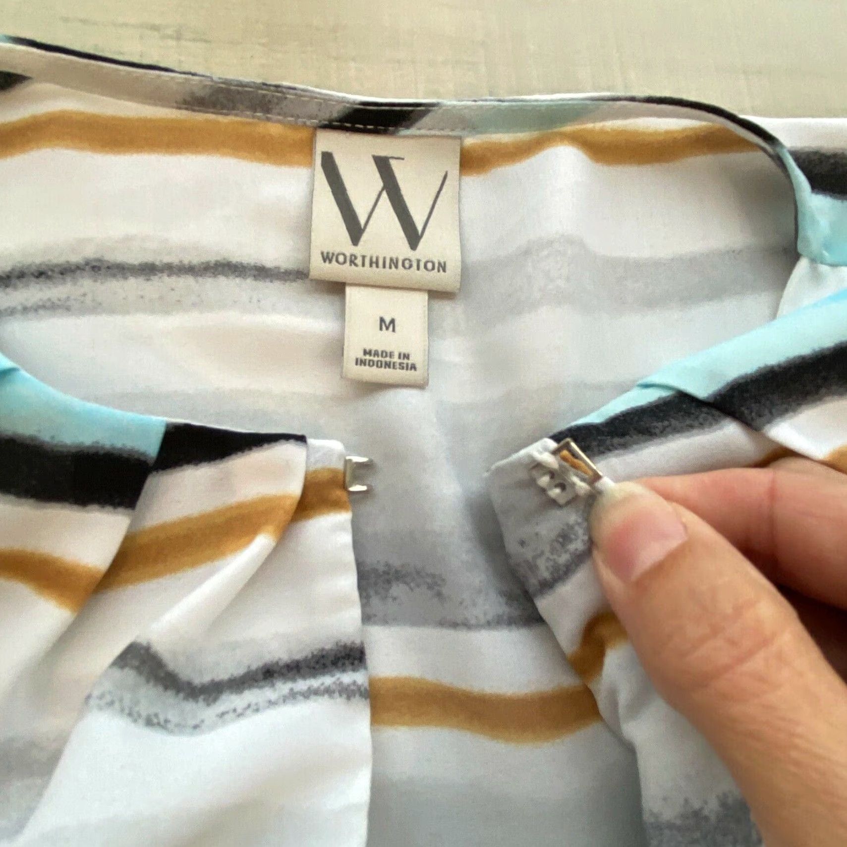 Worthington Worthington Womens Blouse Medium Multicolor Striped Balloon Sleeve Casual Tops Polyester Size M / US 6-8 / IT 42-44 - 5 Thumbnail