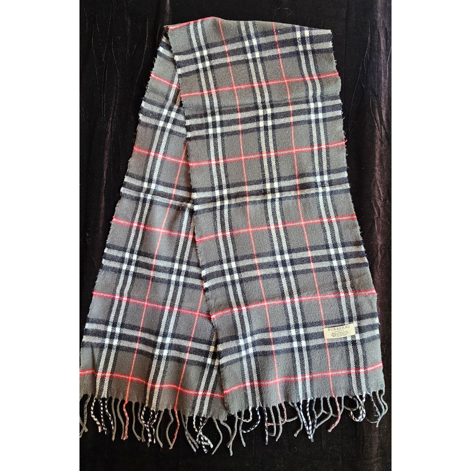 Burberry BURBERRY London 100% Lambswool Gray Scarf Nova Check (3) Size ONE SIZE - 3 Thumbnail