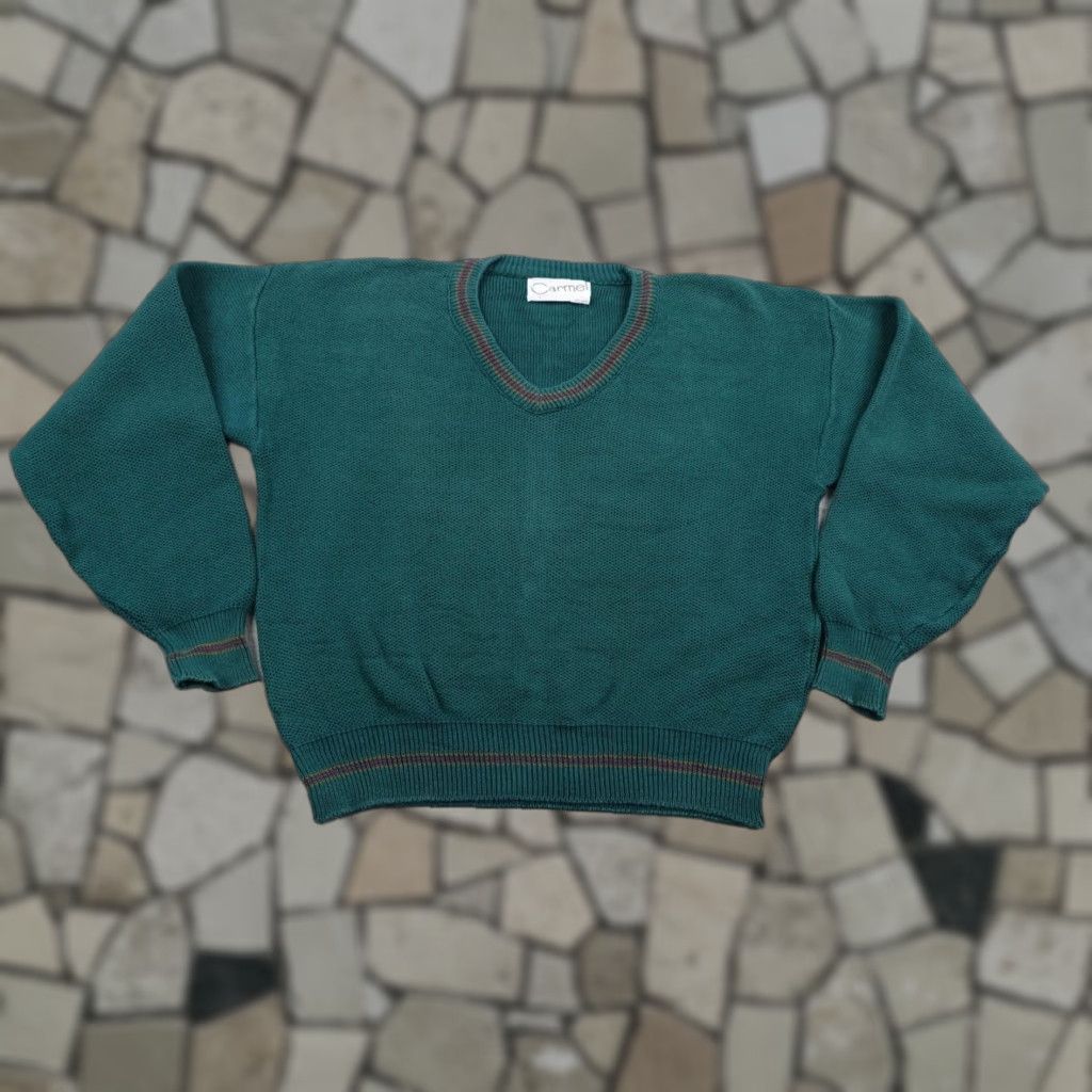 Vintage VINTAGE Carmel Sweater Mens Large Green V-Neck Pullover Knit Cotton Golf Tennis Size US L / EU 52-54 / 3 - 1 Thumbnail