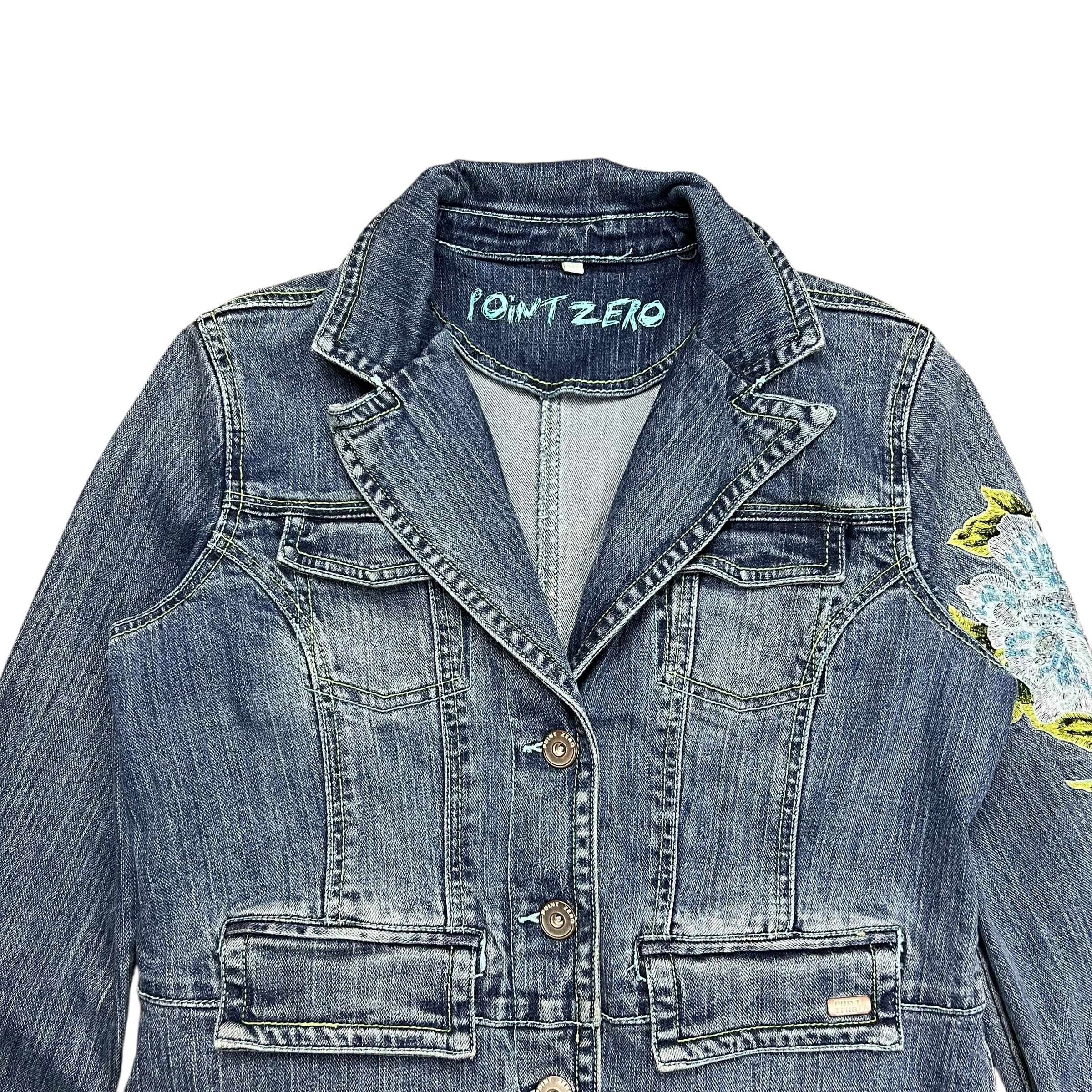 Point Zero × Vintage Point Zero Embroidered Flower Denim Jacket - L Size L / US 10 / IT 46 - 2 Thumbnail