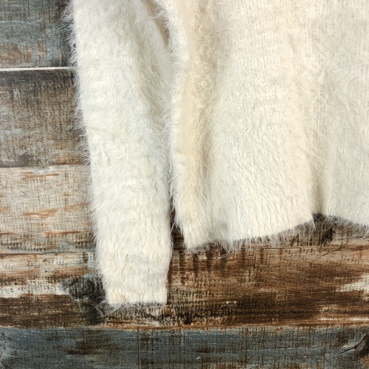 Homespun Knitwear × Japanese Brand DLL Colza White mohair shaggy fur Knitwear #C228 Size S / US 4 / IT 40 - 7 Thumbnail