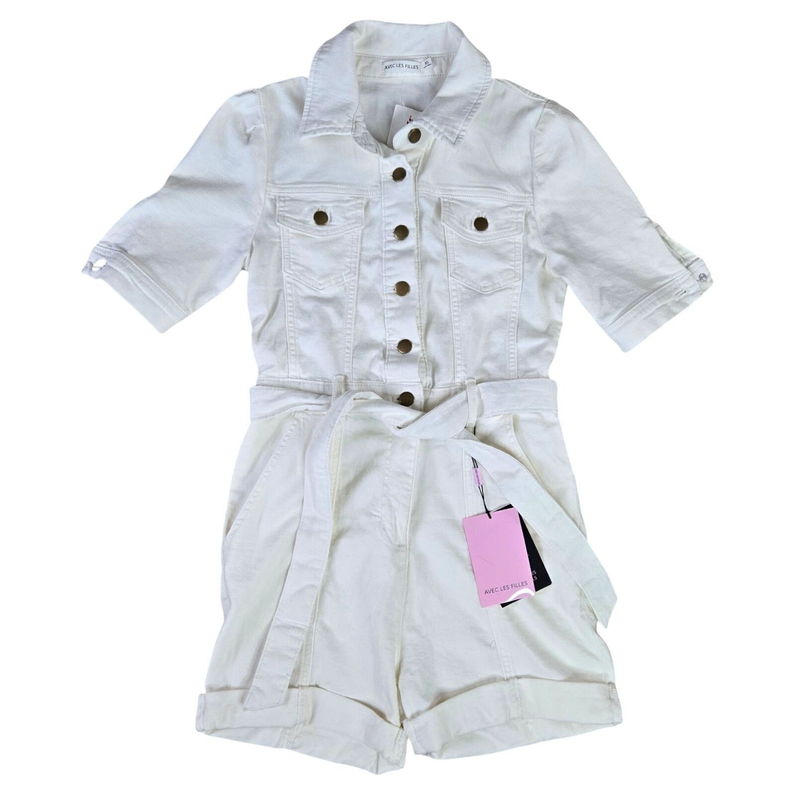 Other White Denim Belted Utility Romper Size XS Size 26" / US 2 / IT 38 - 2 Thumbnail