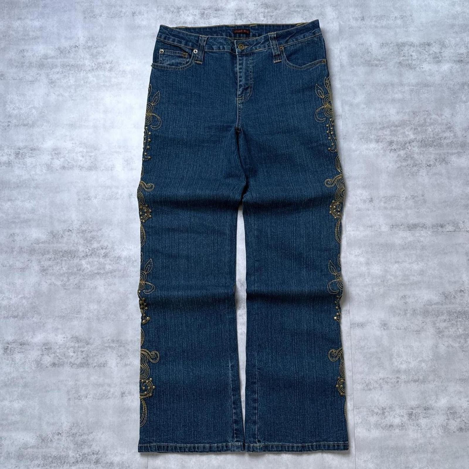 Other Y2K Andre Bini Flared Denim Jeans Affliction Embroidered Size 28" / US 6 / IT 42 - 2 Thumbnail