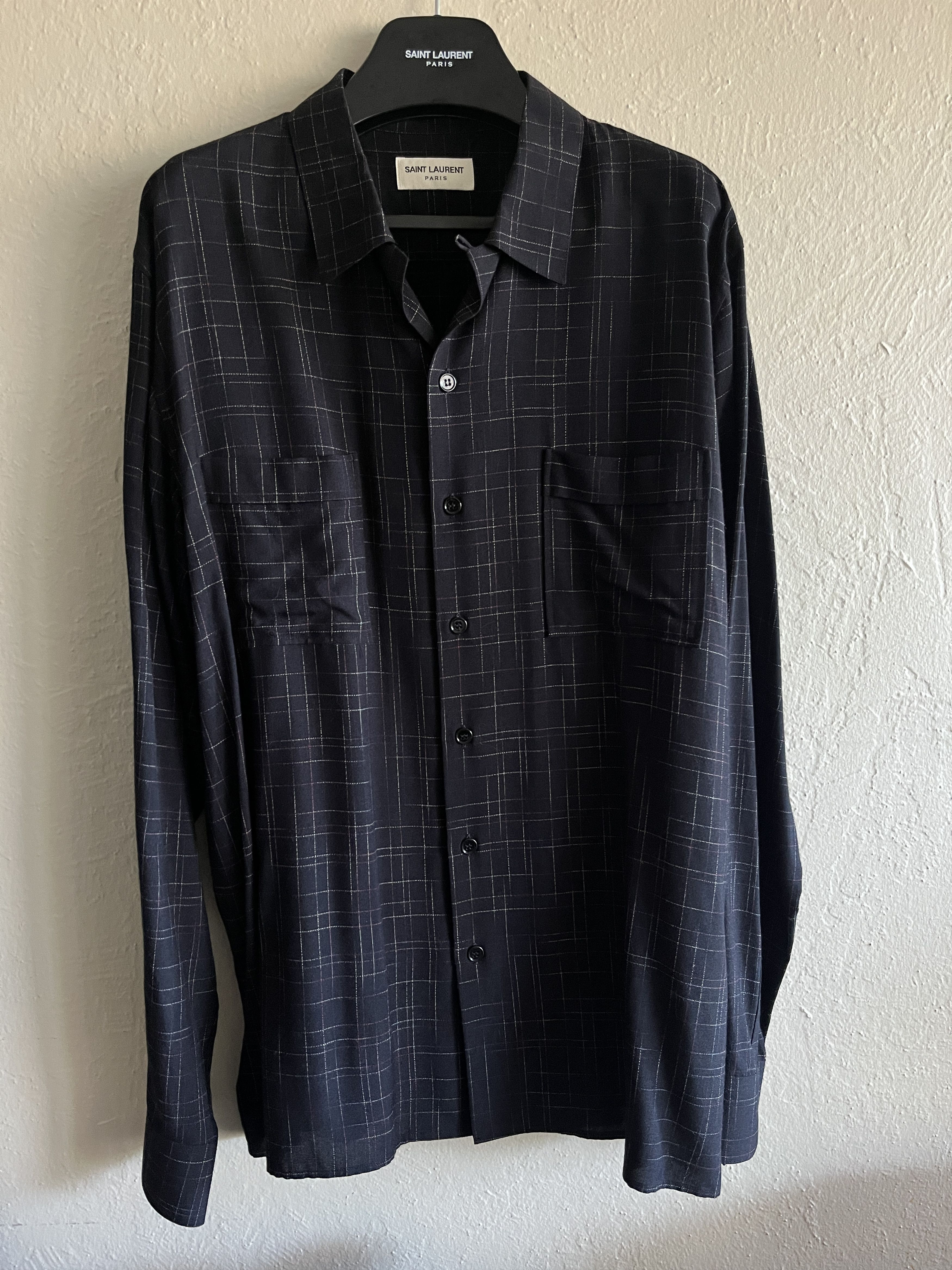 Hedi Slimane × Saint Laurent Paris Saint Laurent Paris Navy Dress Shirt Hedi Slimane FW14 Size US L / EU 52-54 / 3 - 1 Thumbnail