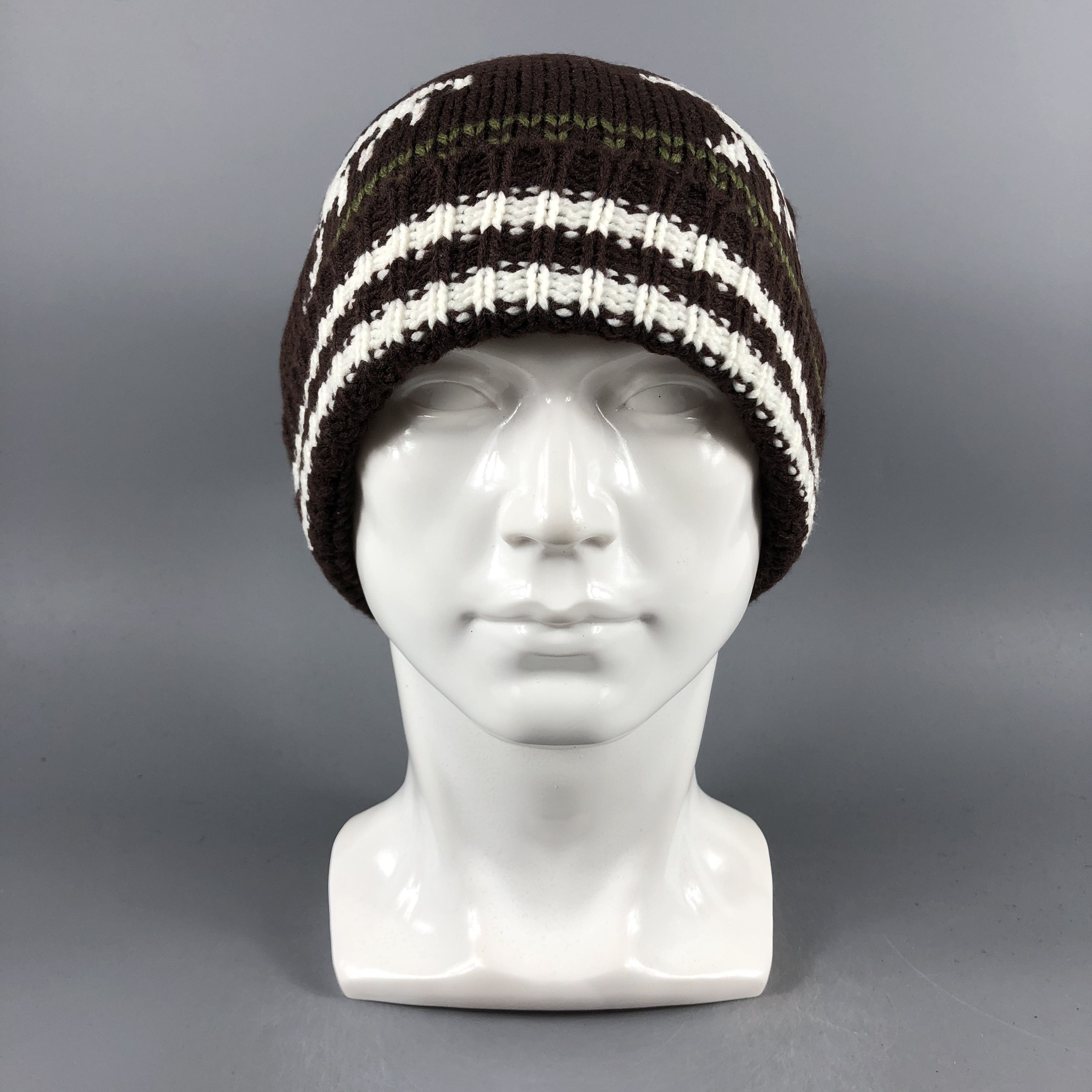 Vintage Fair Isle Slouchy PomPom Beanie Snow Hat Snow Cap -D1199 Size ONE SIZE - 2 Thumbnail