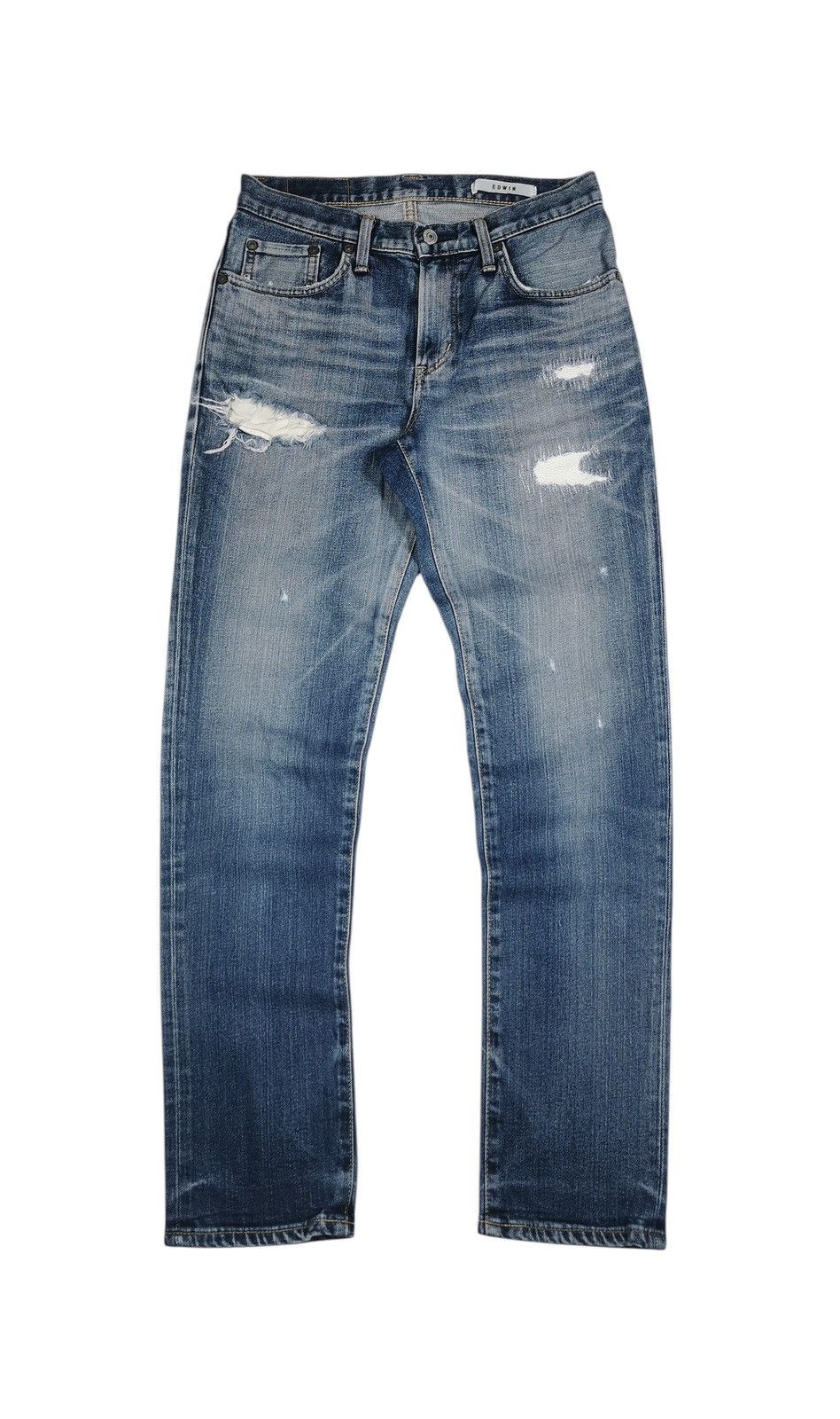 Japanese Brand Edwin Distressed Denim Jeans Slim Fit Vintage Wash Size US 29 - 4 Thumbnail