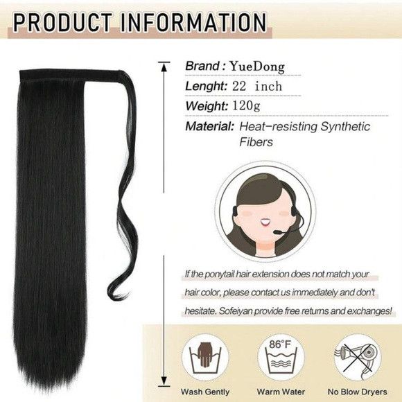 Other 22 Inches Black Long Synthetic Wrapped Ponytail Extension Size ONE SIZE - 6 Thumbnail
