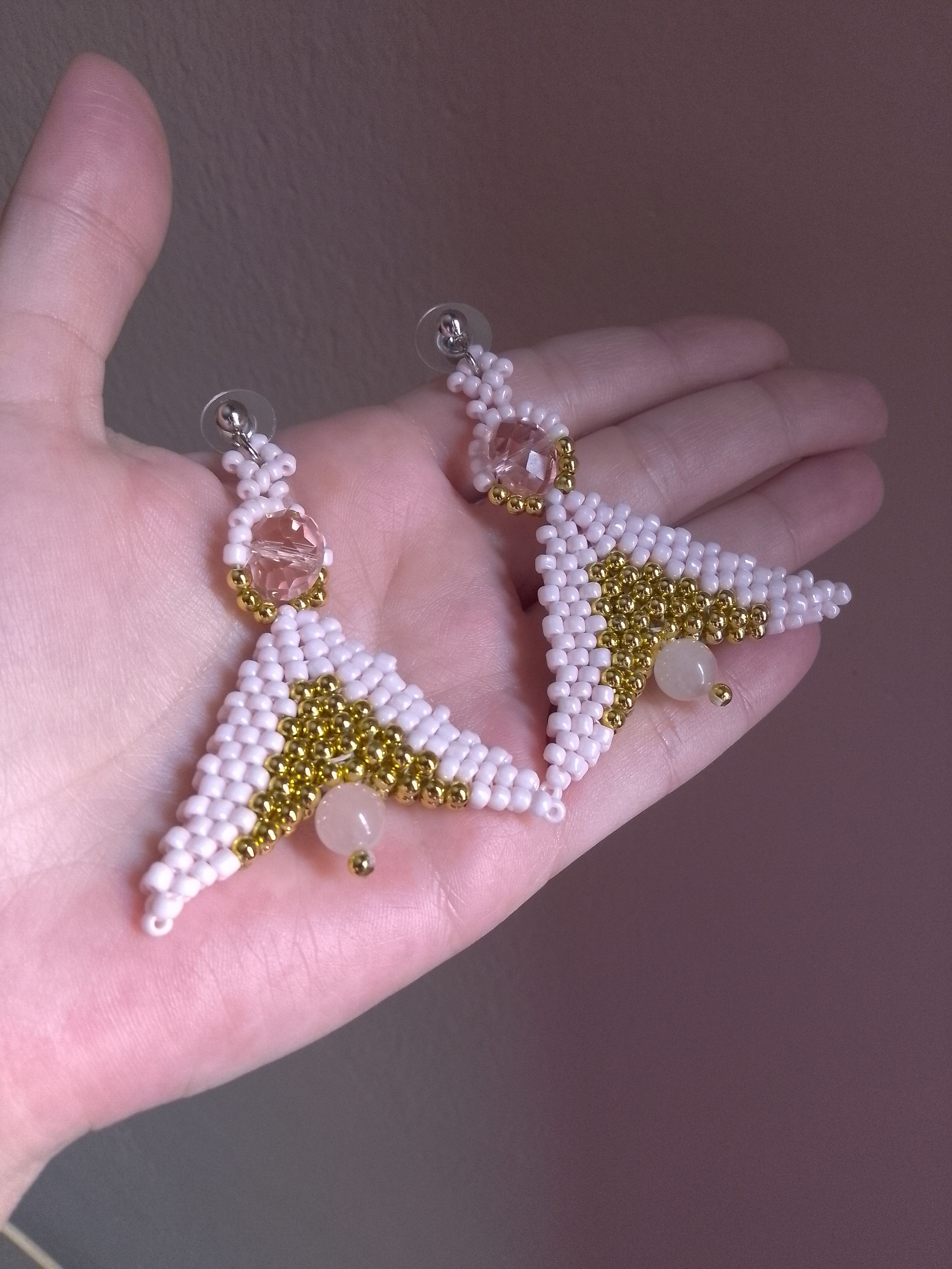 Handmade Earrings Rose Quartz Gemstones Angel shape golden pink Size ONE SIZE - 3 Thumbnail