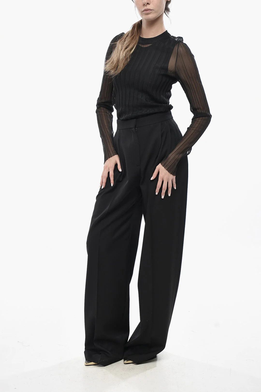 Alexander McQueen og1mm0426 Wool Palazzo Pant in Black Size 28" / US 6 / IT 42 - 4 Thumbnail