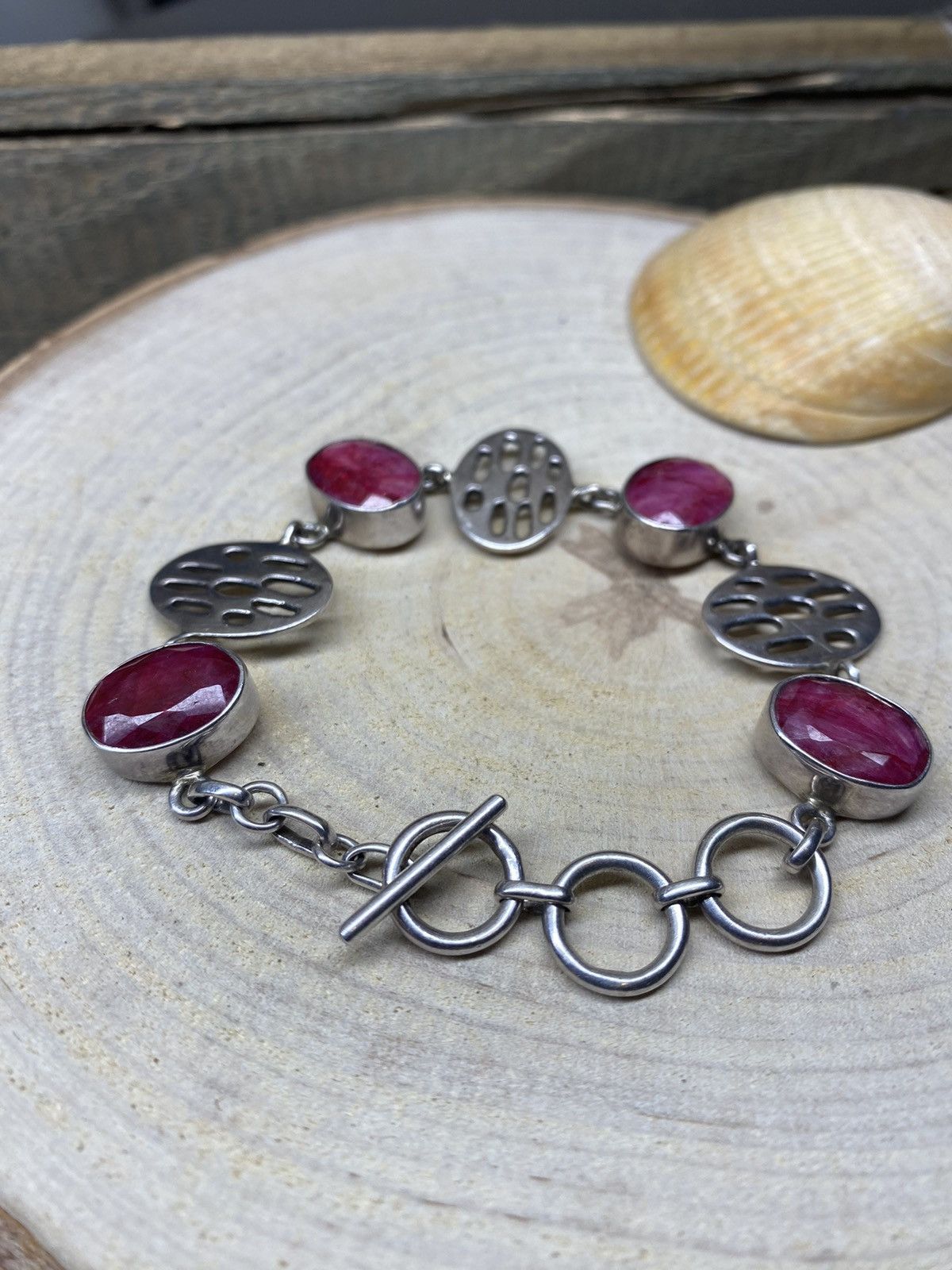 image of Sterling Silver Beautiful Silver Bracelet With Natural 925 Rubies, Women's