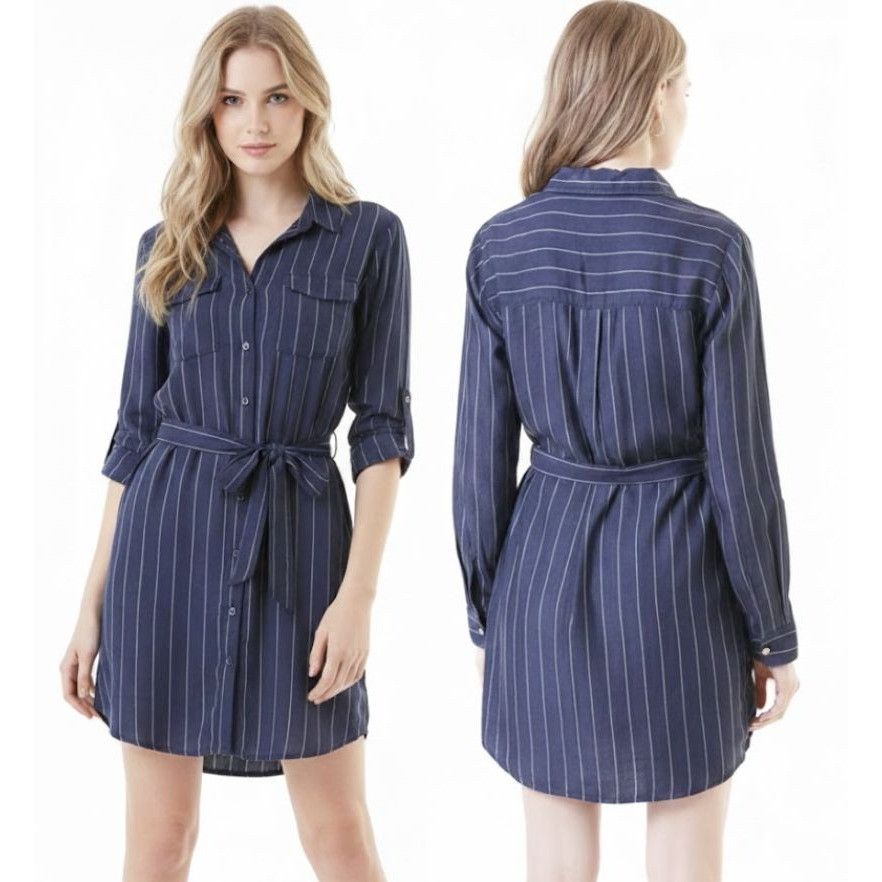 Other Velvet Heart Womens Stripe Shirt Dress S Gray White Roll-Sle Size S / US 4 / IT 40 - 1 Thumbnail