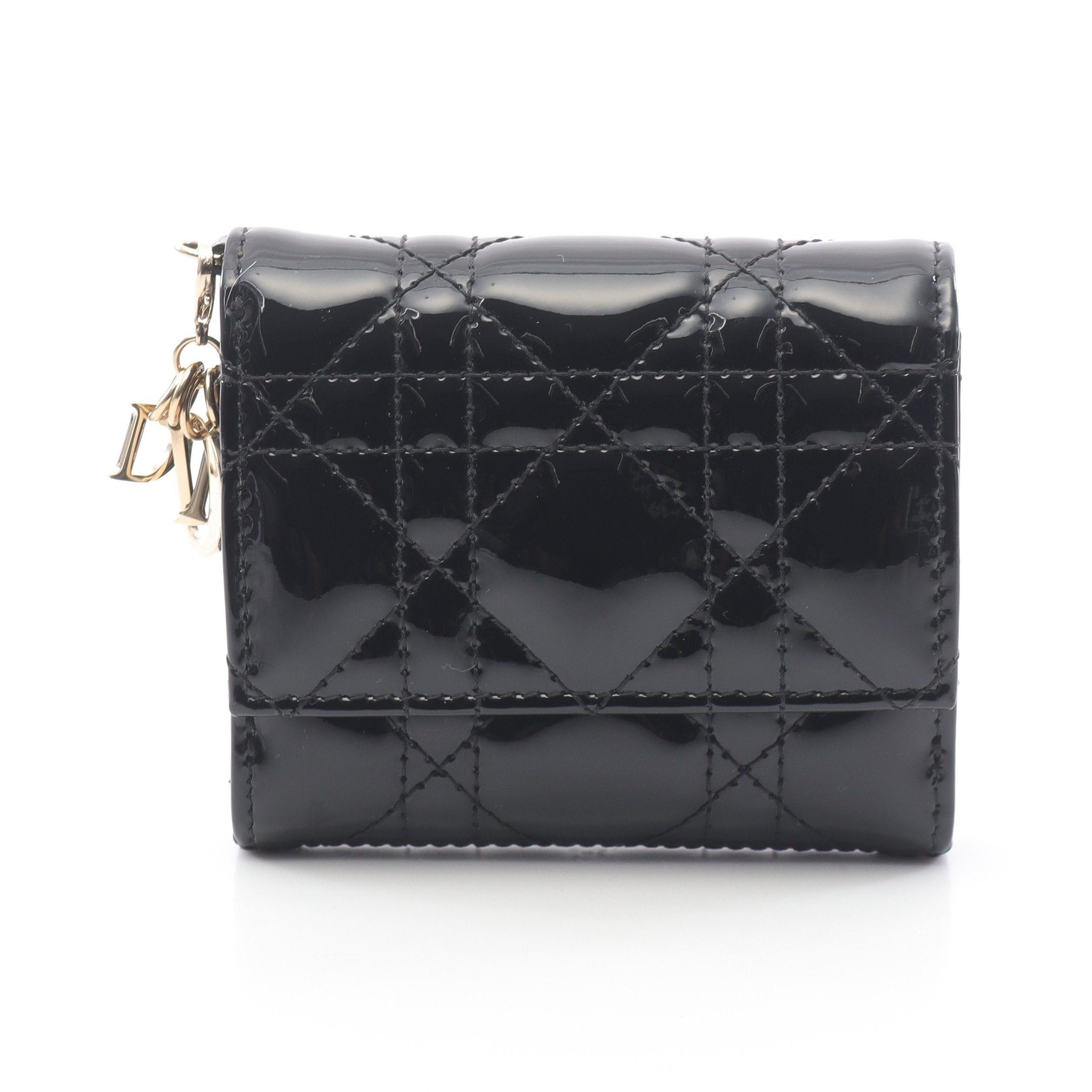 Dior Dior Lady Dior Canage Trifold Wallet Leather Black Size ONE SIZE - 1 Thumbnail