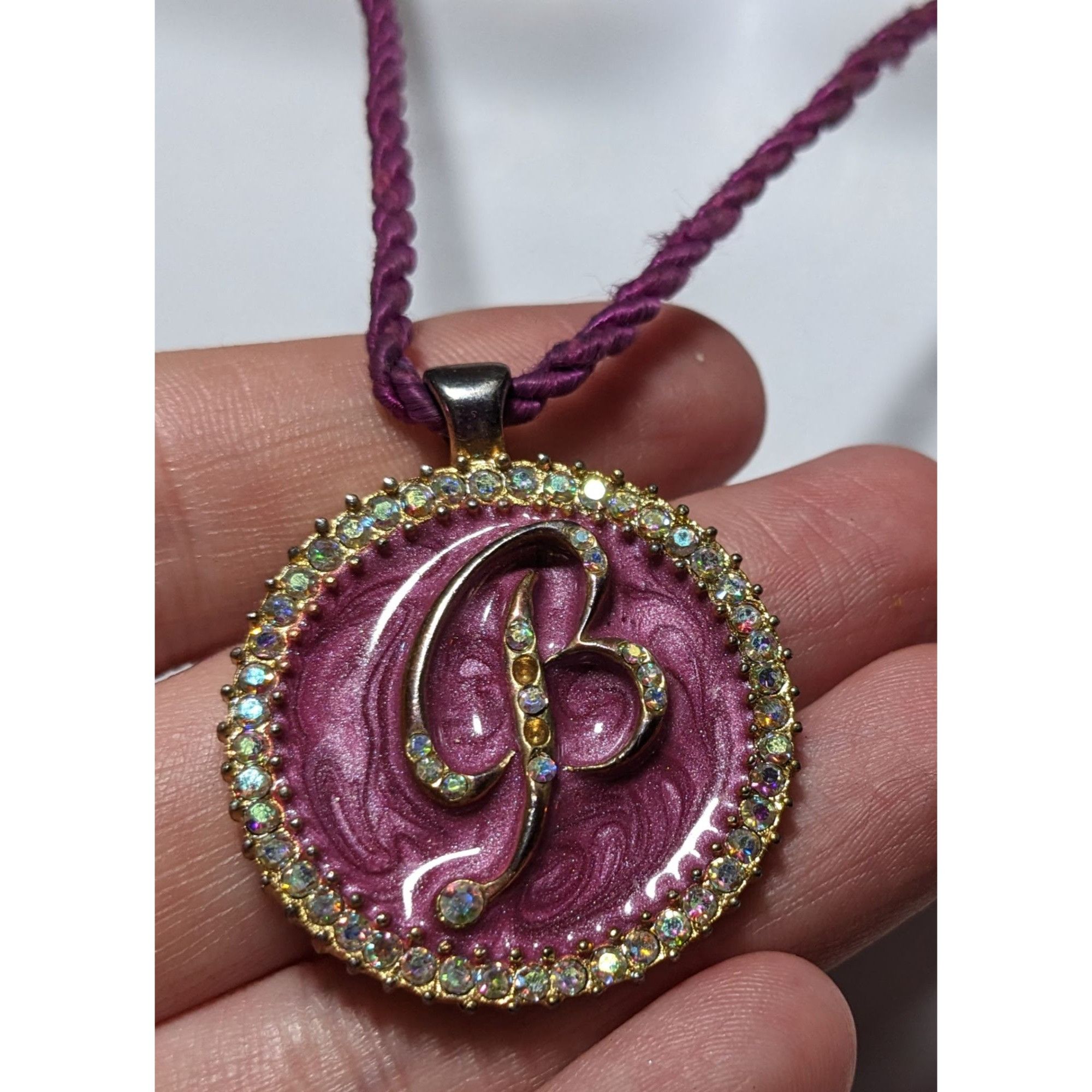 Other Purple Enamel Rhinestone B Medallion Necklace Size ONE SIZE - 9 Thumbnail