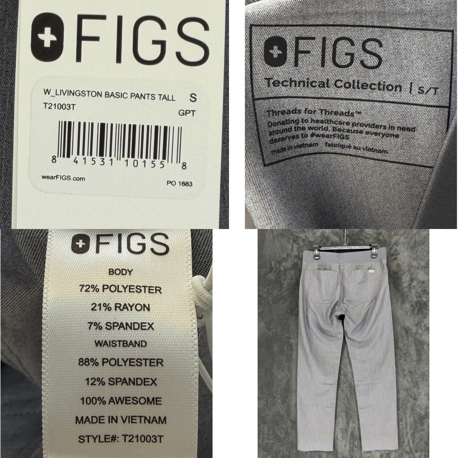 Vintage FIGS Livingston Basic Scrub Pants Tall Small Graphite Grey T21003T Womens Mens Size 28" / US 6 / IT 42 - 8 Thumbnail