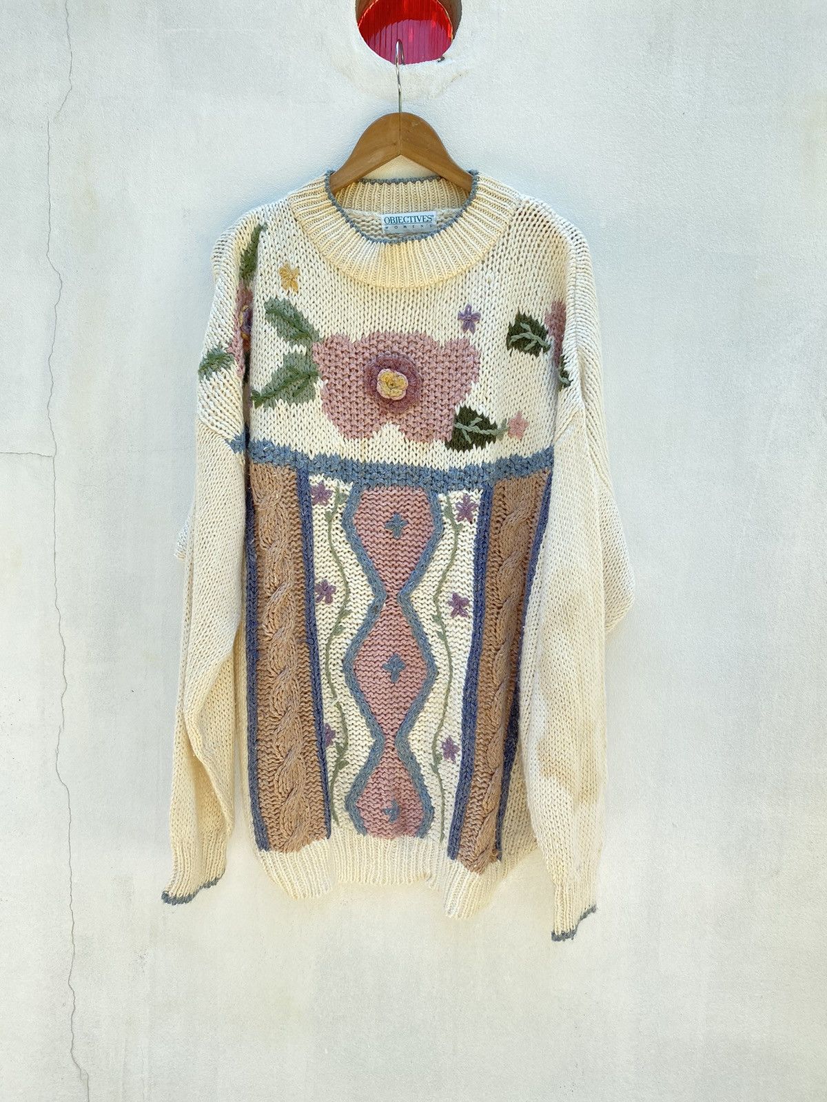 Designer × Vintage OBJECTIVES Floral Embroidery Knit Sweater Size XL / US 12-14 / IT 48-50 - 25 Thumbnail