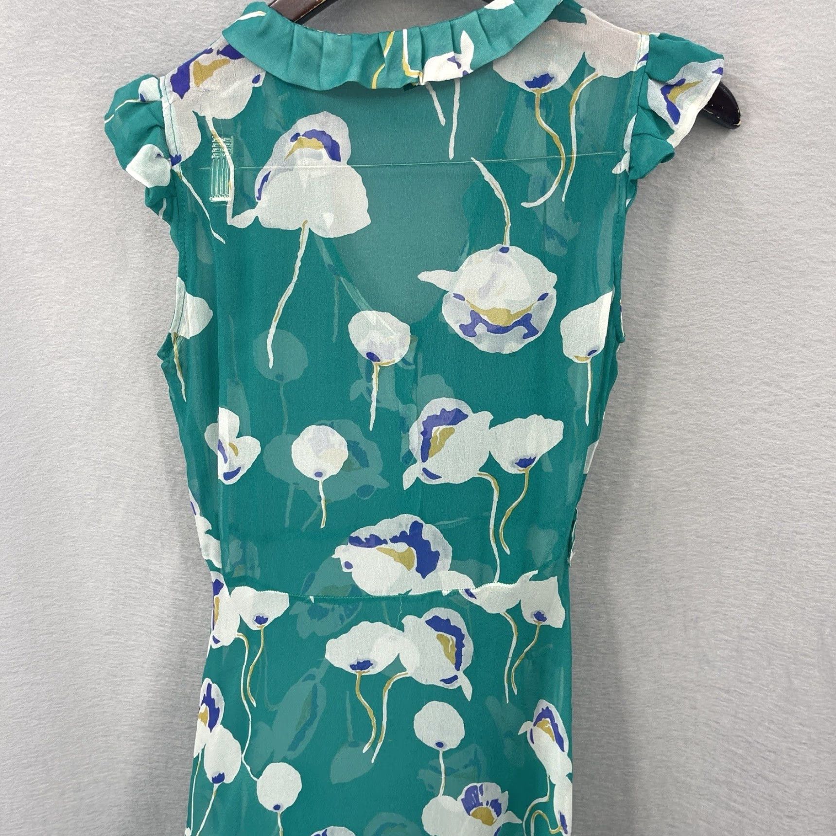 Vintage Nookie Women's Silk Dress Sheer Floral Mini Green Cap Sleeve Casual 8 Spring Summer Fall Winter Size M / US 6-8 / IT 42-44 - 4 Thumbnail