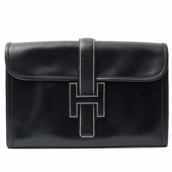 Hermes Hermes Hermes Jige PM Clutch Bag Black Calf Leather Leather Clutch Bag 73006 in Great Condition Size ONE SIZE - 1 Thumbnail