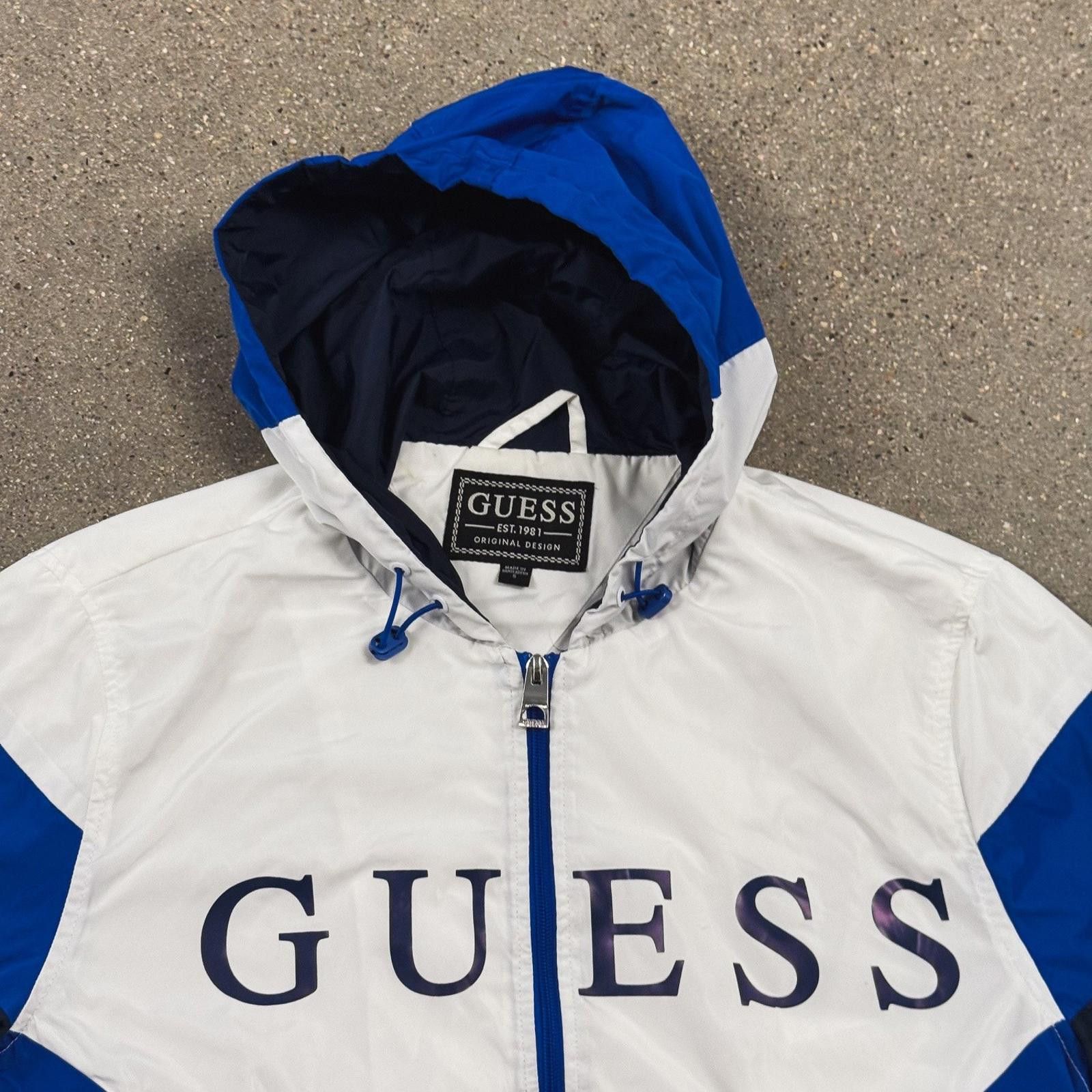 Guess Guess Jacket Mens S White Hooded Windbreaker Full Zip Logo Size US S / EU 44-46 / 1 - 2 Thumbnail