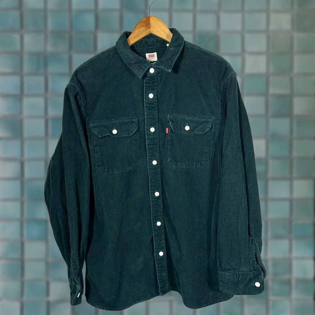 Levi's Levi's Mens Relaxed Fit Corduroy Button-Down Shirt Forest Green Large Shacket Size US L / EU 52-54 / 3 - 1 Thumbnail