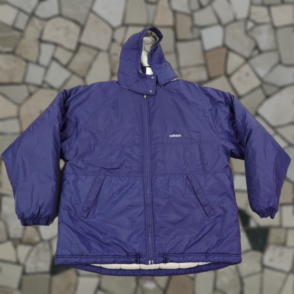 Adidas VINTAGE adidas Jacket Mens Large Blue Removable Hood Quilted Coat Parka Y2K Zip Size US L / EU 52-54 / 3 - 1 Thumbnail