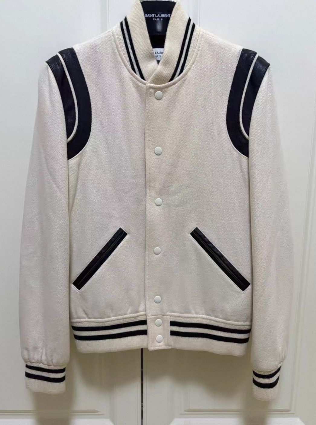 Saint Laurent Paris Saint Laurent Paris White wool patchwork leather Teddy jack Size US S / EU 44-46 / 1 - 1 Thumbnail
