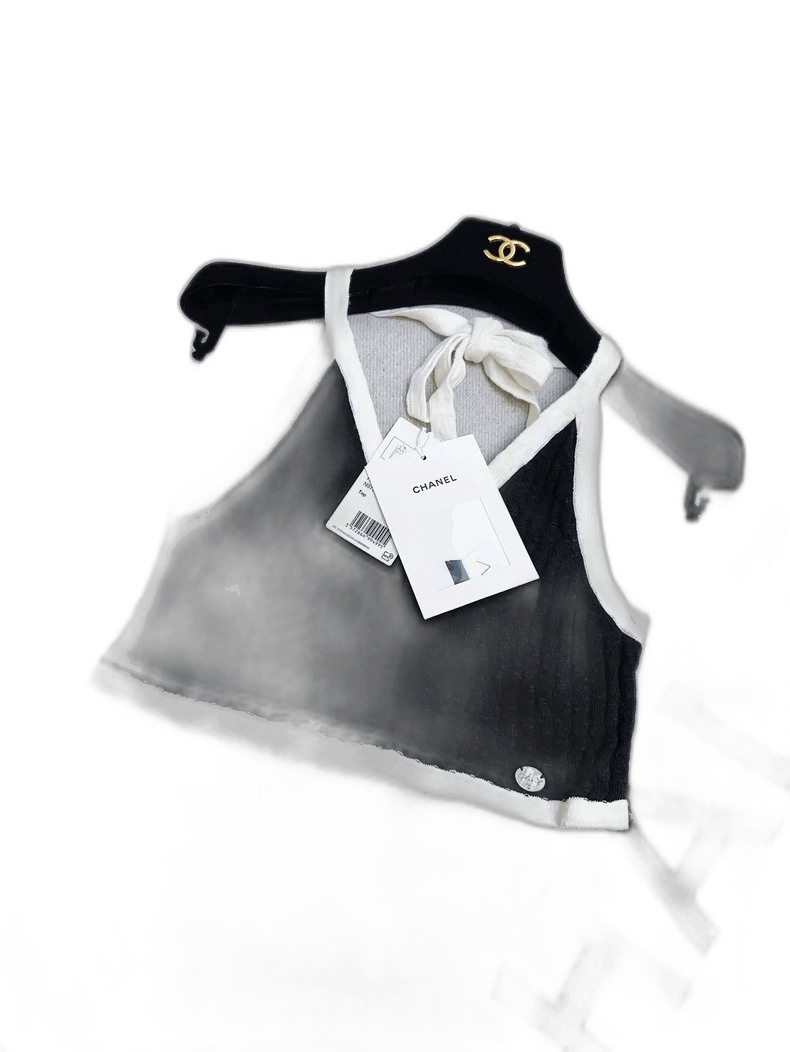 Chanel Chanel 22C Black White Halter Crop Top Size M / US 6-8 / IT 42-44 - 1 Thumbnail