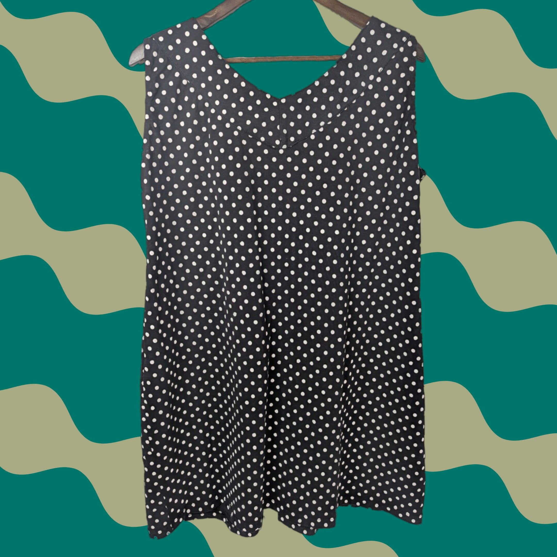 Vintage Anthony Richards V-Neck Polka Dot Black White Sleeveless Long Tunic Women's XL Size XL / US 12-14 / IT 48-50 - 1 Thumbnail