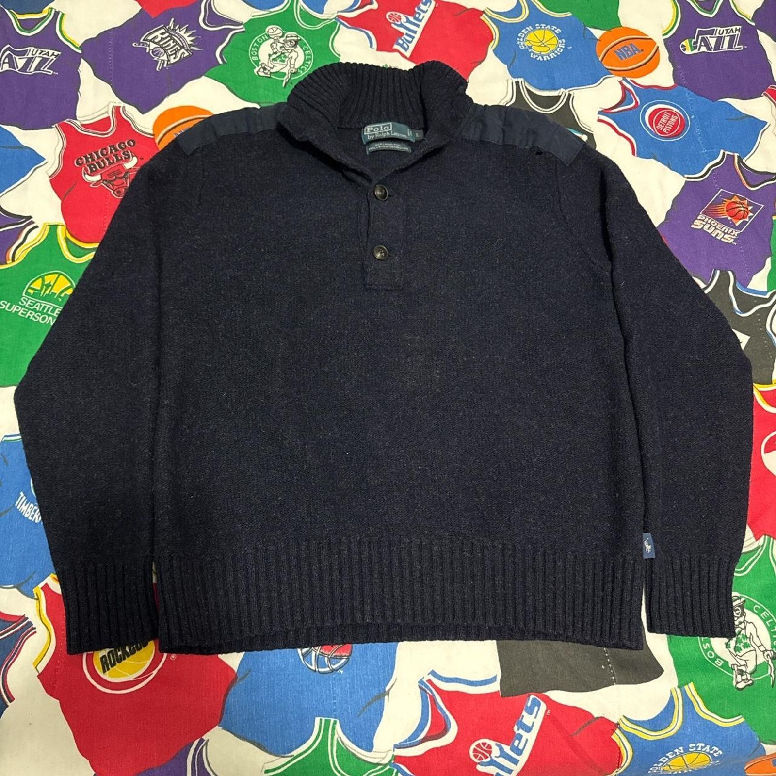 Polo Ralph Lauren × Vintage Vintage Polo Ralph Lauren Men's Knit Sweater Quarter Button Size US L / EU 52-54 / 3 - 1 Thumbnail