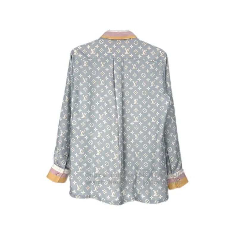 Louis Vuitton Louis Vuitton Light blue full logo mulberry silk shirt Size XS / US 0-2 / IT 36-38 - 2 Thumbnail