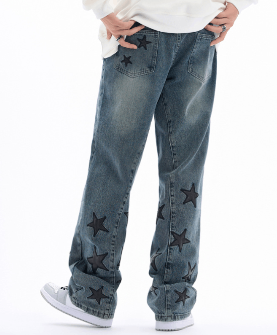 Japanese Brand × Jean Star-patterned washed street hiphop straight casual jeans Size US 32 / EU 48 - 4 Thumbnail