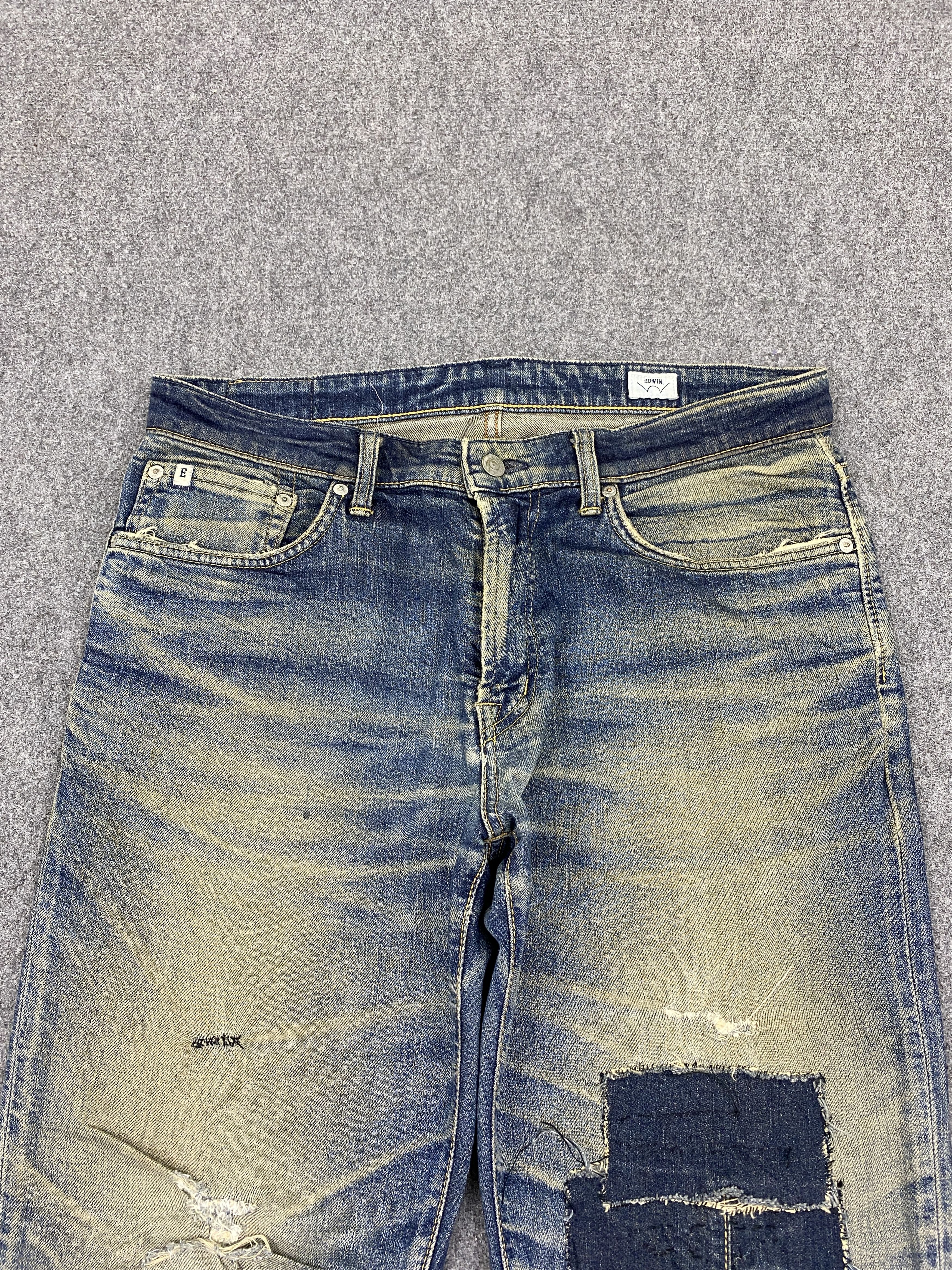 Edwin Vintage Distressed Edwin Made In Japan Patches Jeans DP2727 Size US 35 - 2 Thumbnail