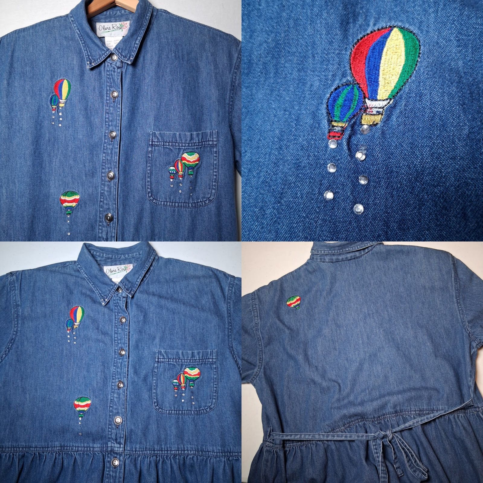 Vintage VINTAGE Pink Rose Shirt Dress 16P Petite Blue Chambray Denim Hot Air Balloon Casual Womens Size XXL / US 16-18 / IT 52-54 - 8 Thumbnail