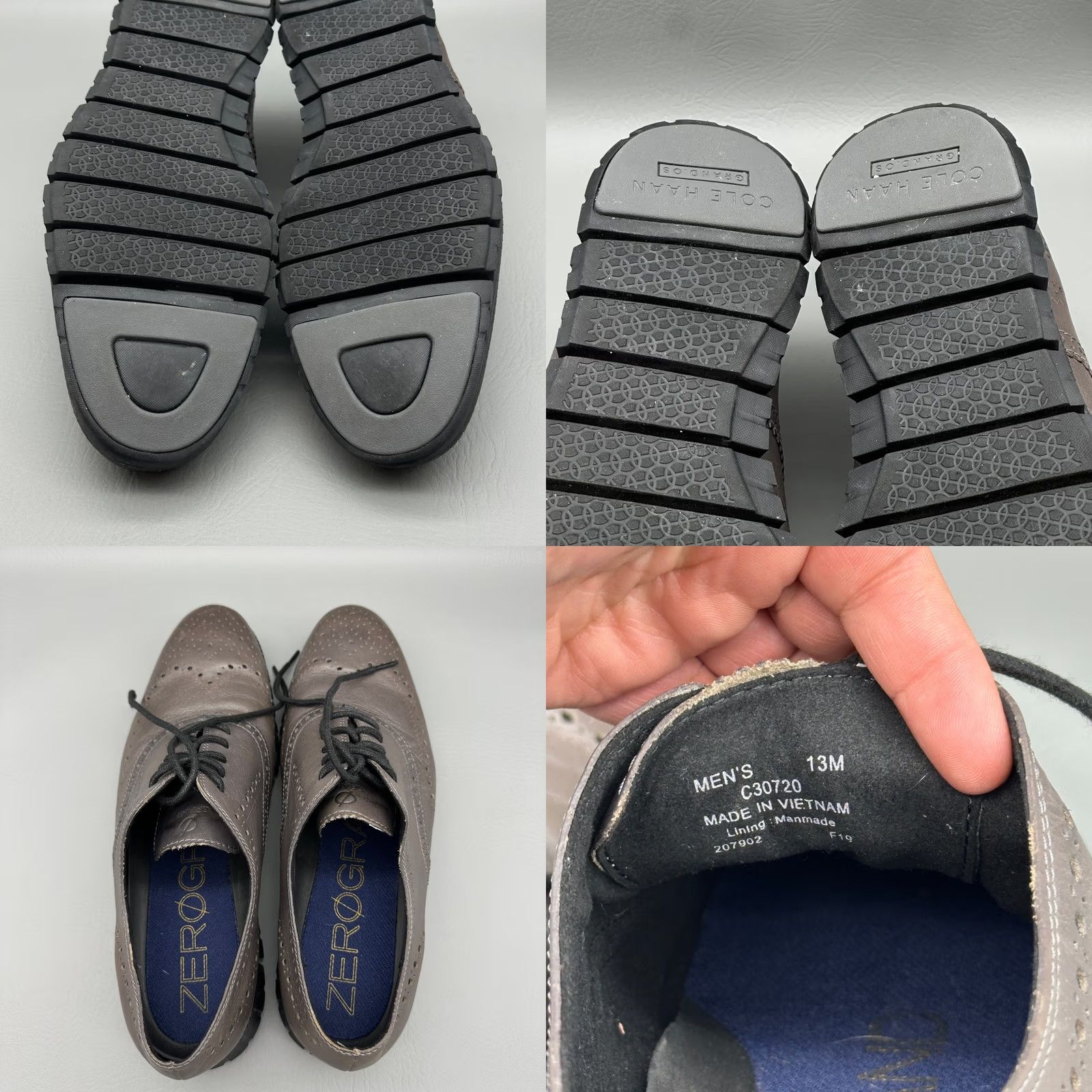 Cole Haan Cole Haan ZeroGrand Mens Size 13 M Gray Leather Wingtip Oxford Sneaker C30720 Size US 13 / EU 46 - 9 Thumbnail