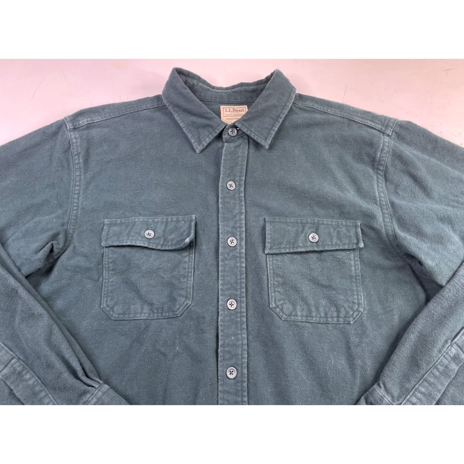 Vintage LL Bean Shirt Mens XL Tall Chamois Flannel Heavyweight Button Front Green Size US XL / EU 56 / 4 - 2 Thumbnail